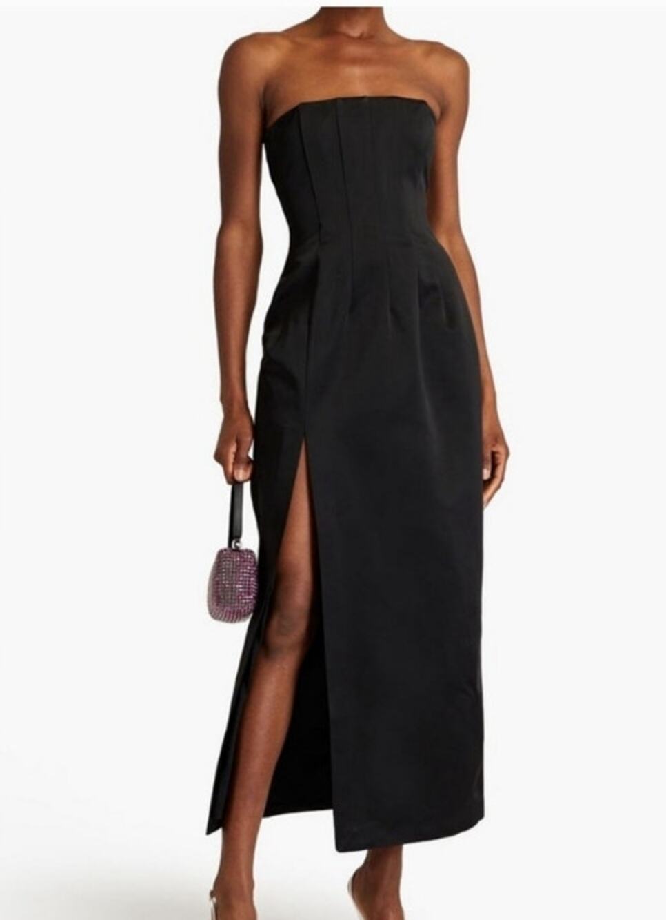Sara Battaglia Strapless Duchesse Satin Maxi Dress Black Size 38 US 2 NWT